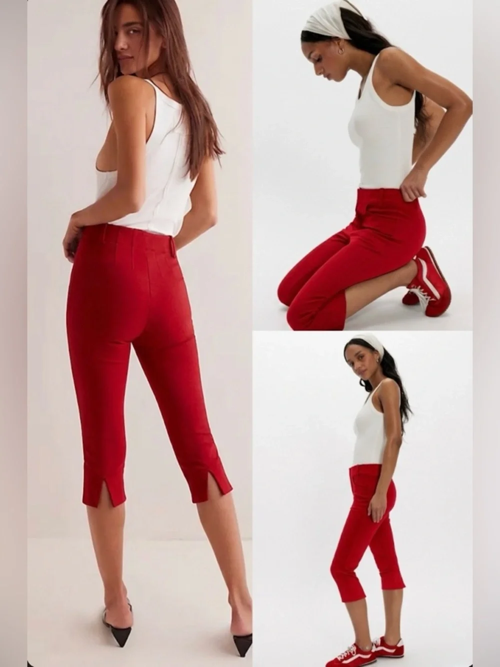 Free People Bette Super Slim Capris Red Split Hem Pants Size 8 Tailored